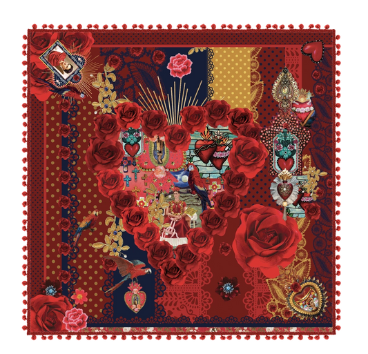 Printed Wool Square with Tassels 130x130cm Corazon Frida