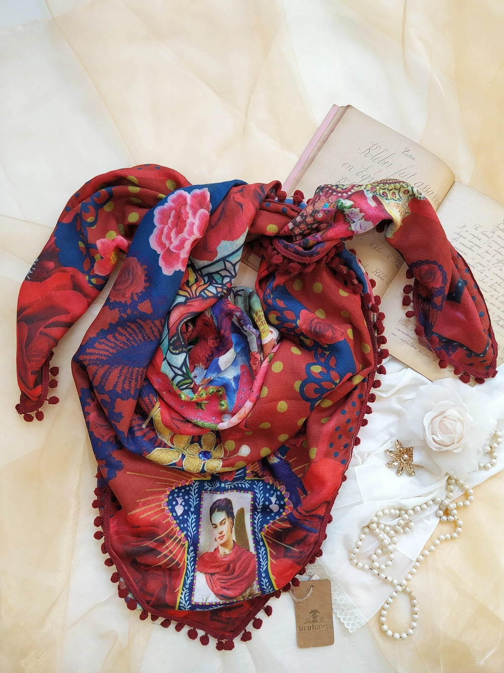 Printed Wool Square with Tassels 130x130cm Corazon Frida