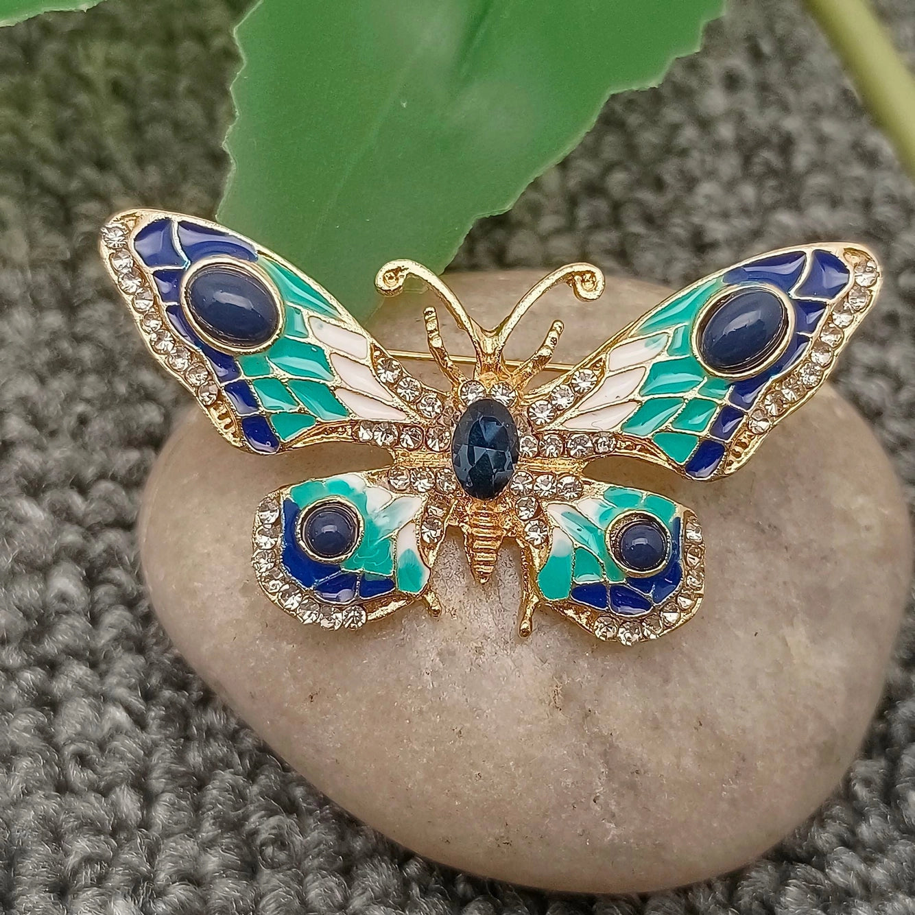 Rhinestone Enamel Butterfly Brooch