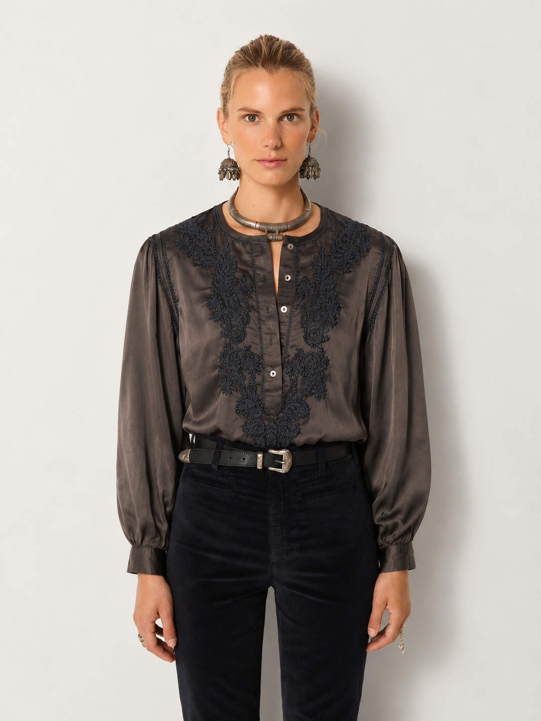 Maison Hotel Clotilde Blouse in Mystic Green