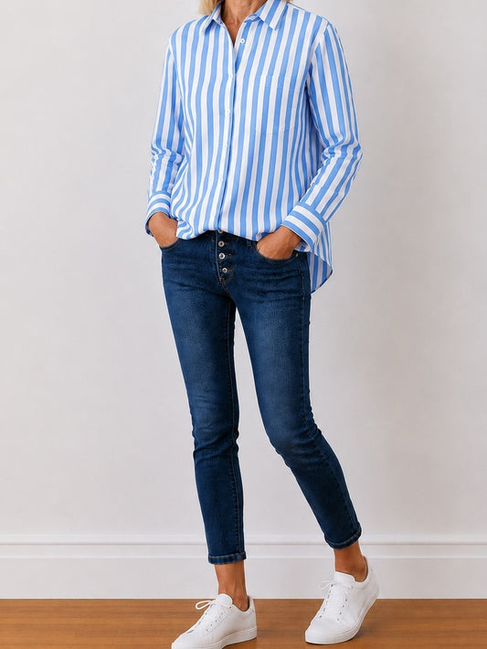 Mila Wide Stripe Shirt - Sky Blue