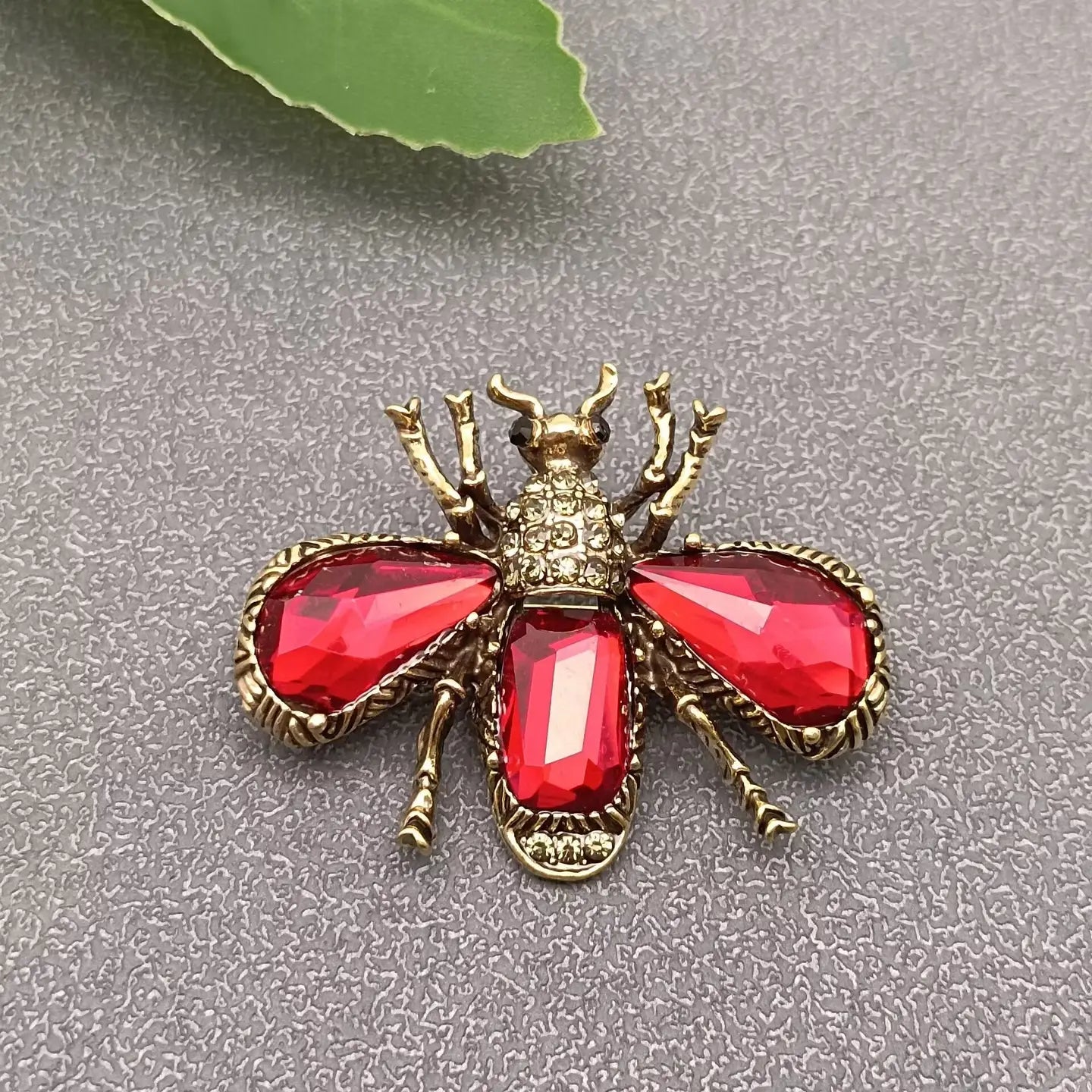 Inlaid Glass & Rhinestone Bee Brooch