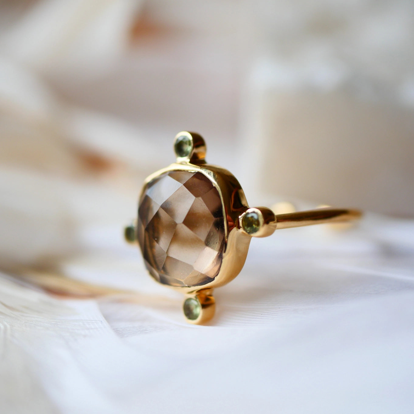 Sanyog Adjustable Ring - Smoky Quartz and Peridot