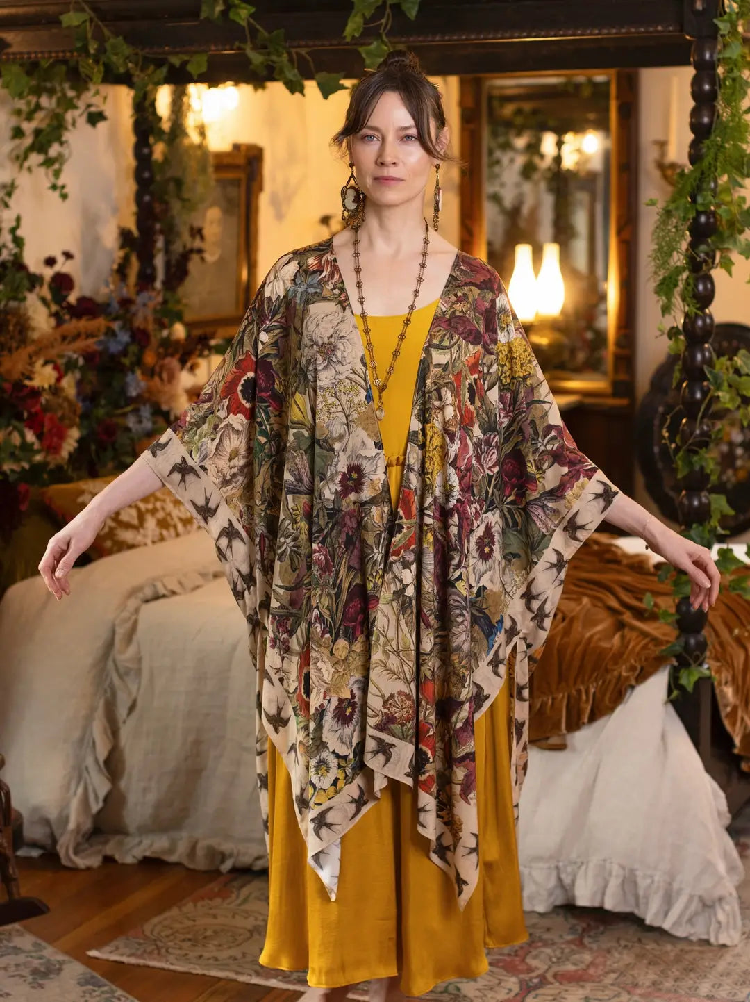 Golden Hour Goddess Duster Kimono w/ Floral Print