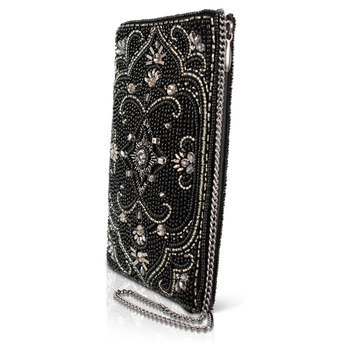 Encore Black with Crystal Embroidery Hand-Beaded Crossbody Bag
