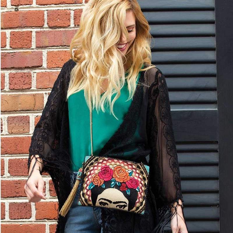 Frida Hand-Beaded Frida Kahlo Crossbody Handbag