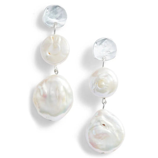 Freshwater Pearl Linear Dangle Earrings - Silver