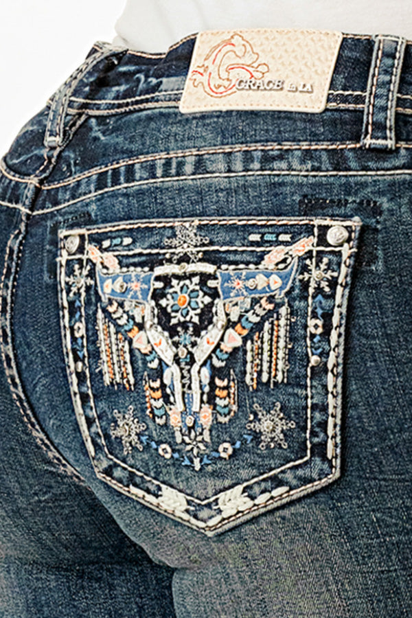 Steer Head Mid-Rise Boot Cut Jeans 30"