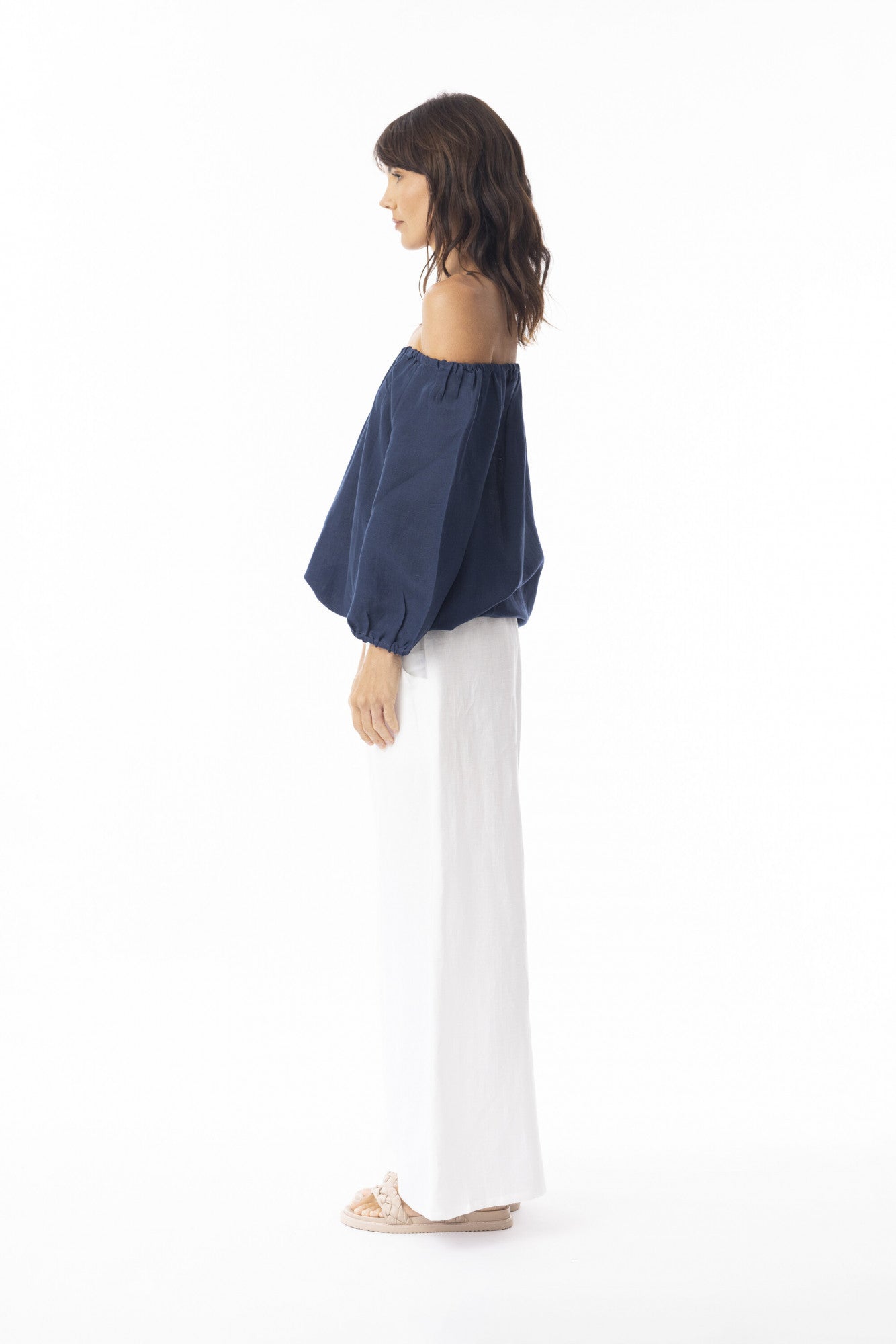 Linen Solid Pant Wide Leg - White