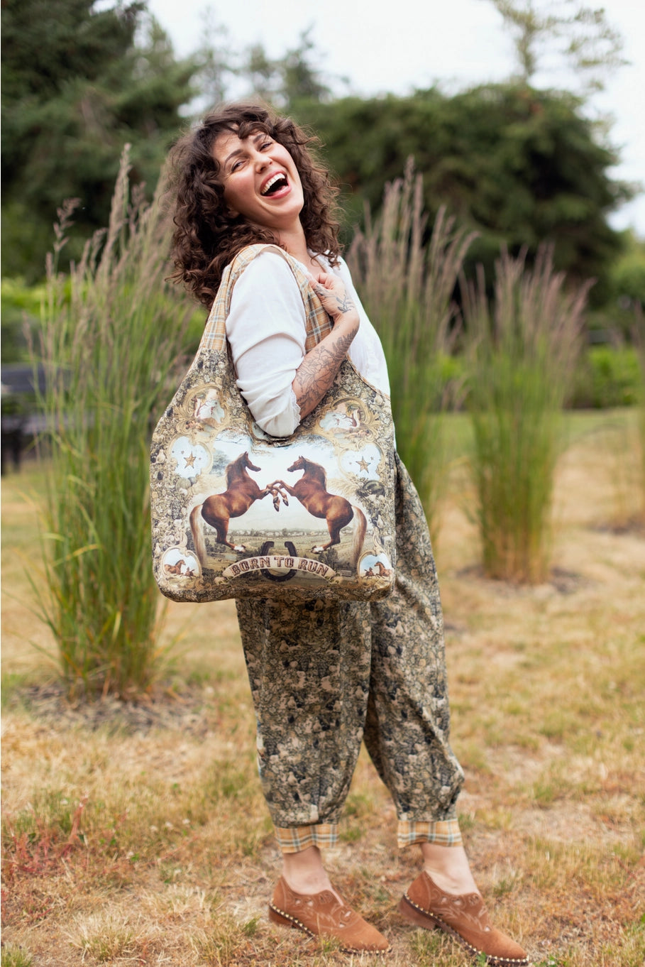 Born To Run Boho Linen Tote Bag