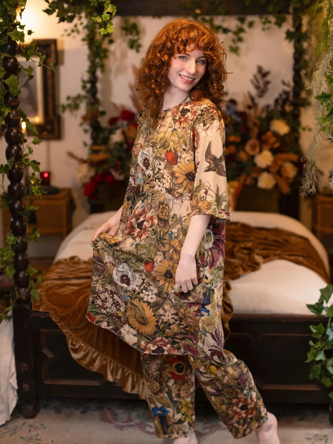 Golden Hour Artist Dress Tunic w/ Pockets & Floral Print