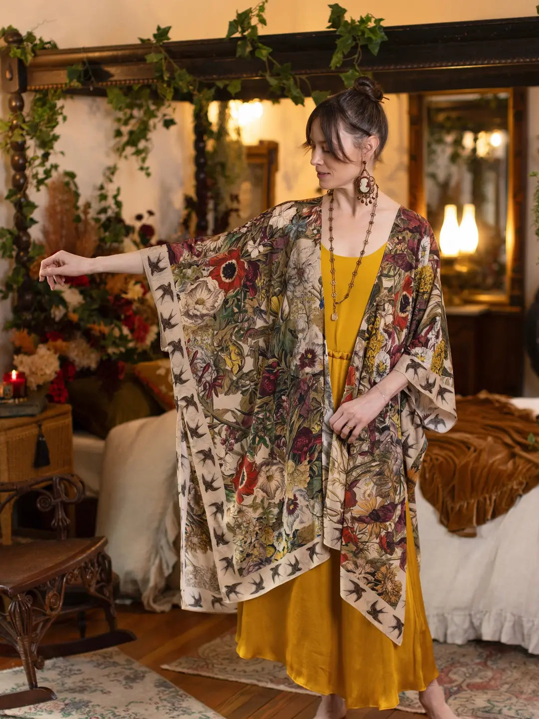 Golden Hour Goddess Duster Kimono w/ Floral Print