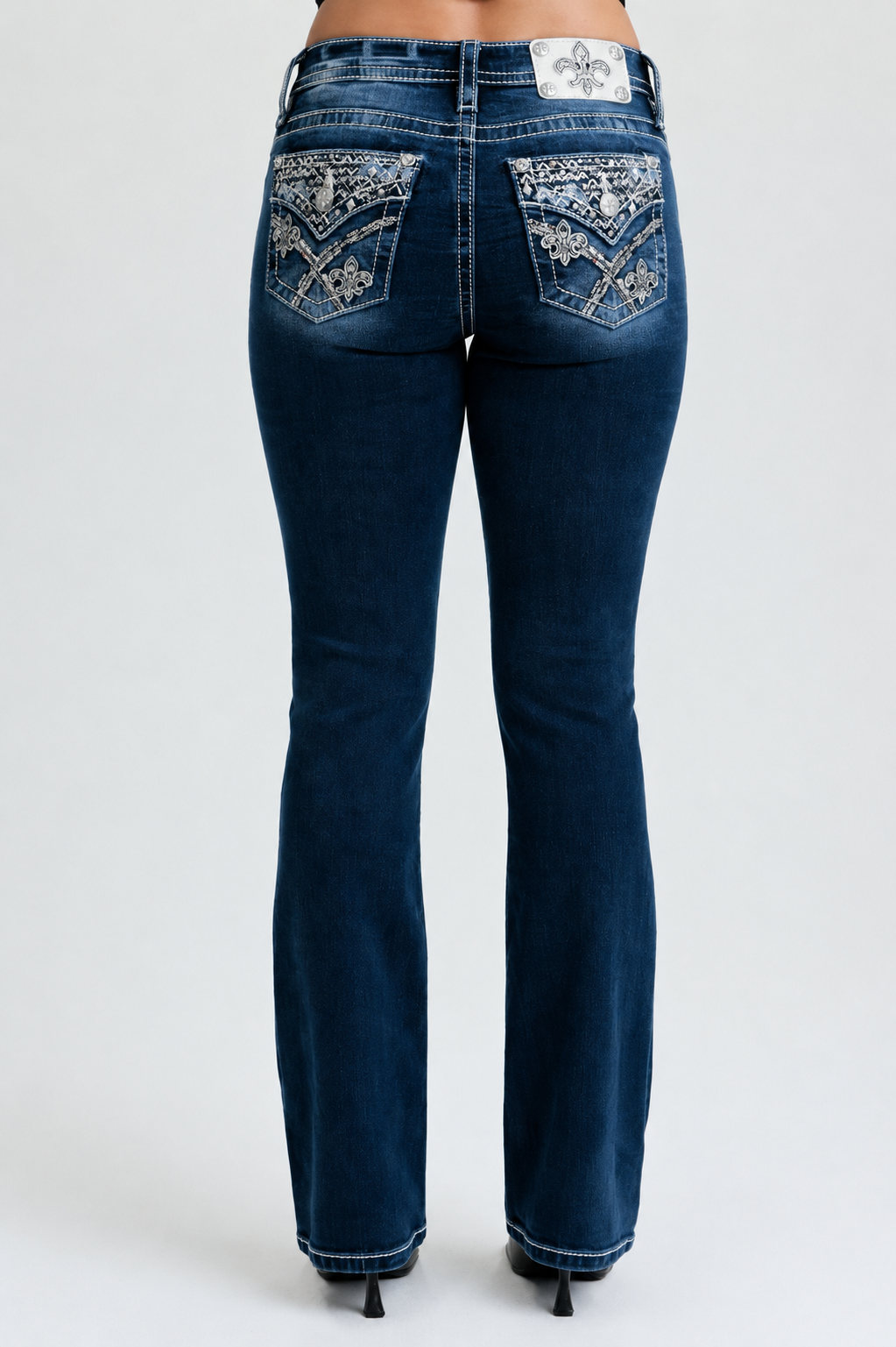 Miss Me Fleur De Lys Mid-Rise Bootcut Jeans 32"