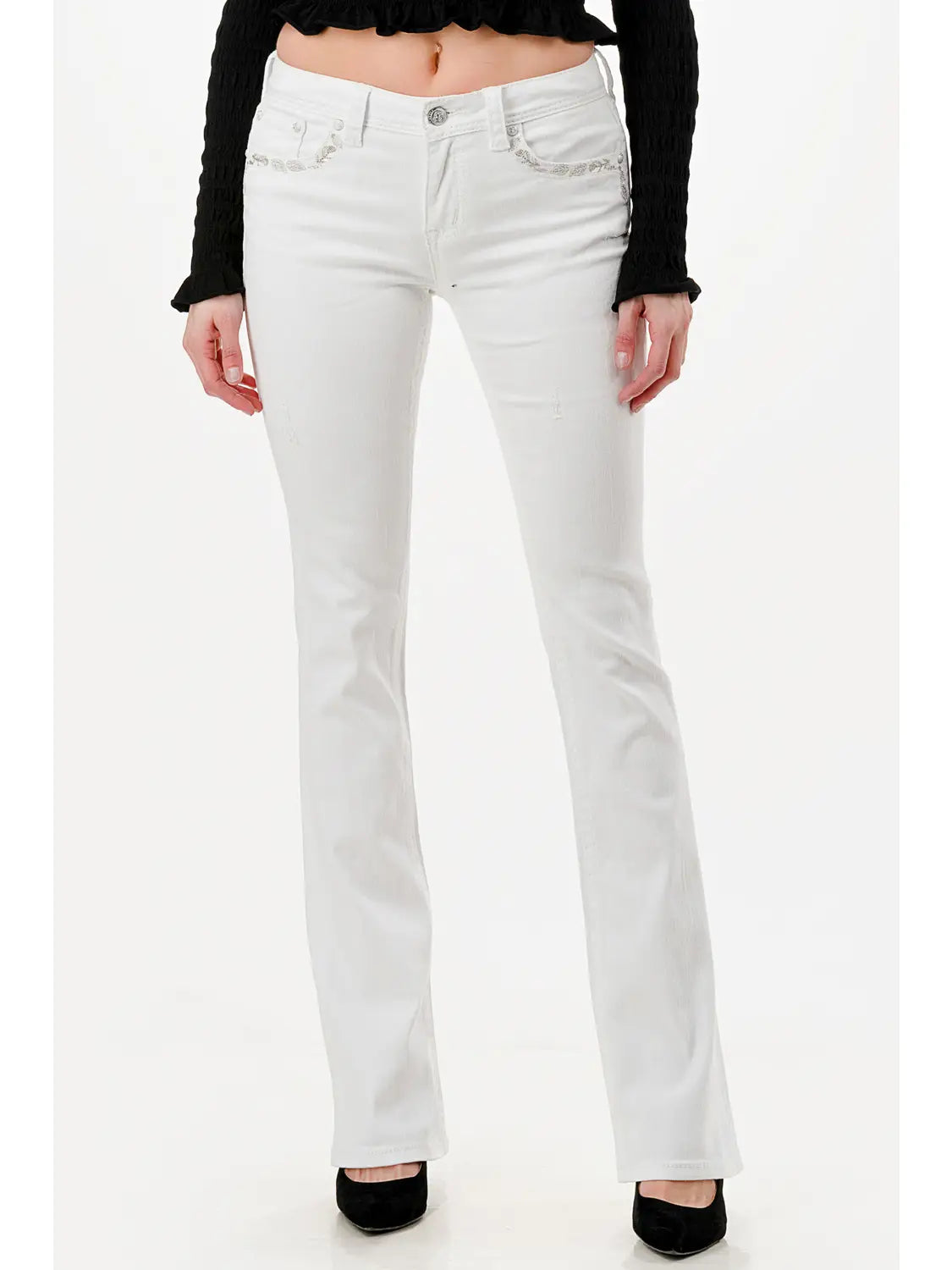Grace In LA Aztec Mid-Rise White Bootcut Jeans 32"
