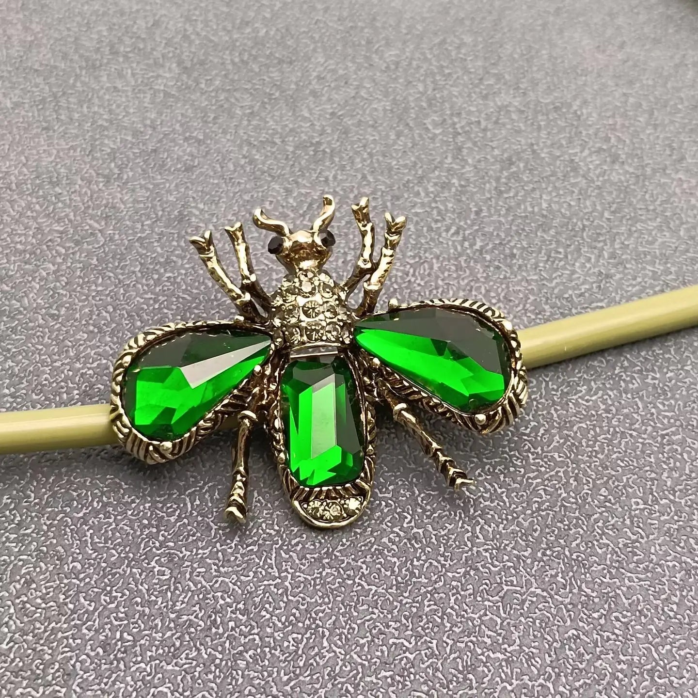 Inlaid Glass & Rhinestone Bee Brooch