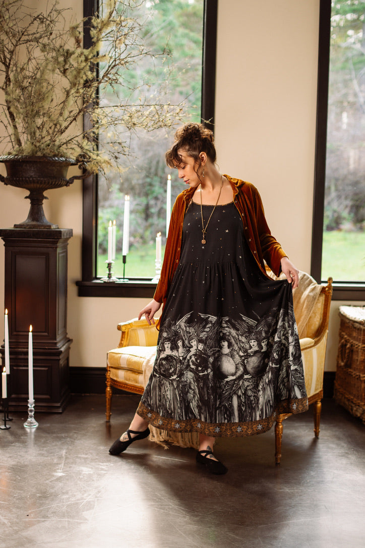 The Guardians Bohéme Slip Maxi Dress w/ Angels, Moon & Stars