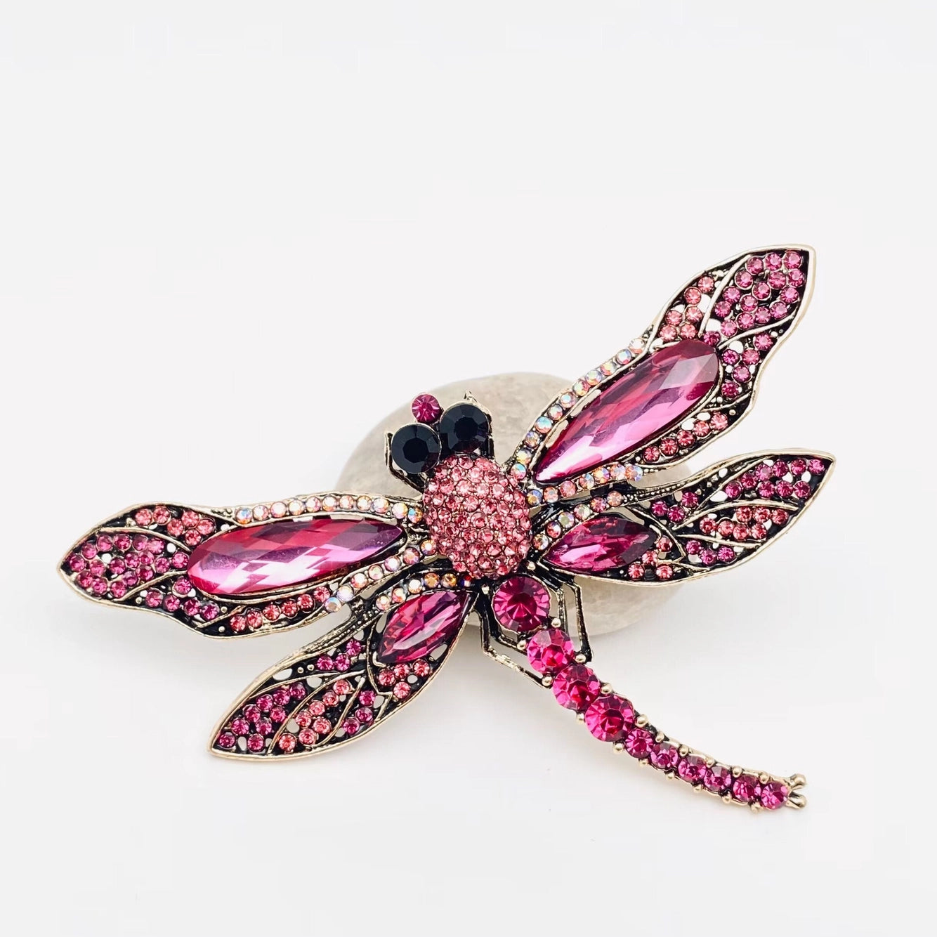 Rhinestone Glass Dragonfly Brooch