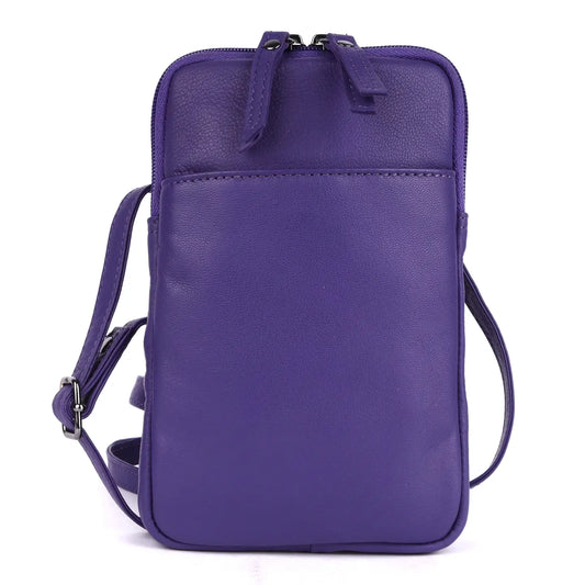 Cleo Purple Leather Phone Crossbody Bag
