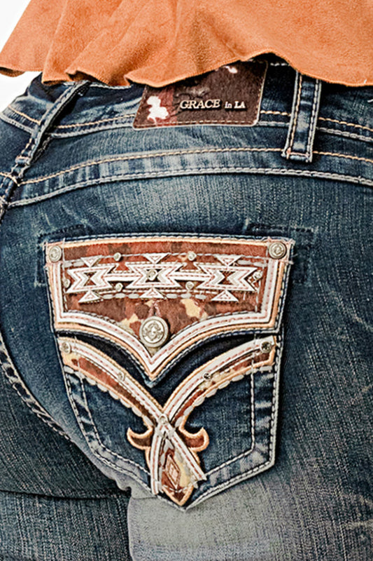 Horse Hide Faux Pocket Mid-Rise Boot Cut 32"