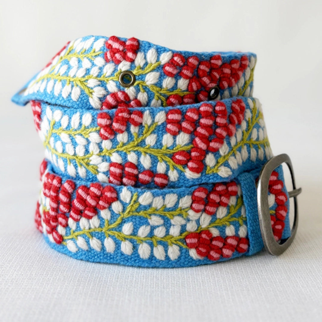 Berries On Vine Embroidered Wool Belt