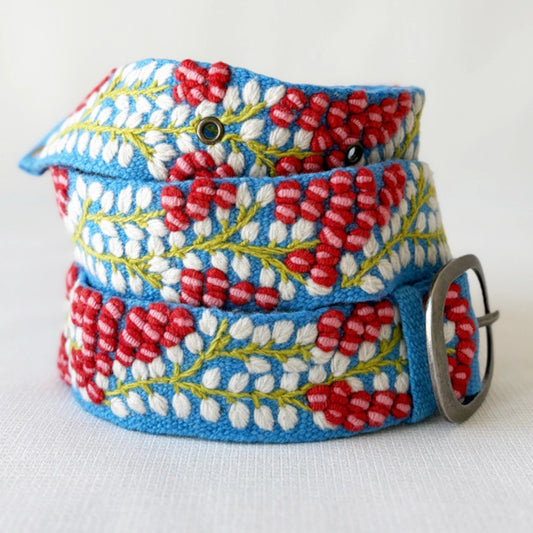 Berries On Vine Embroidered Wool Belt