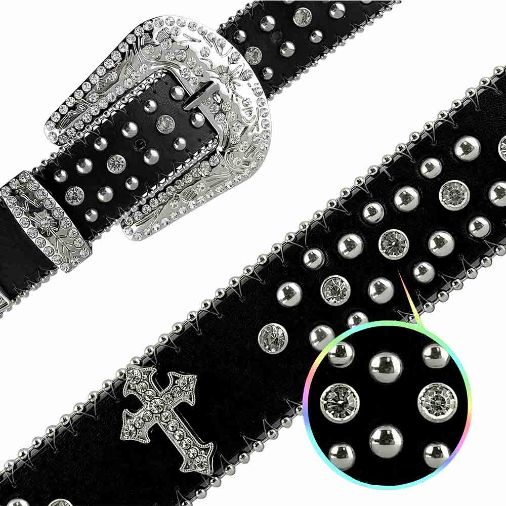 Black Cross Stones with Studs and White Stones Studded Rhinestones Belts