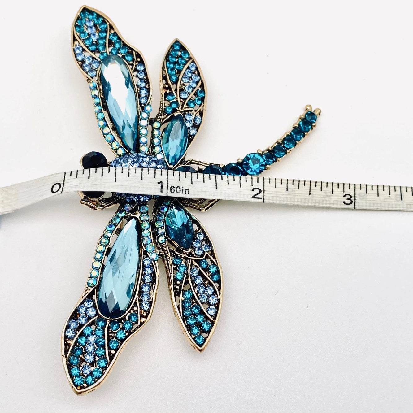 Rhinestone Glass Dragonfly Brooch