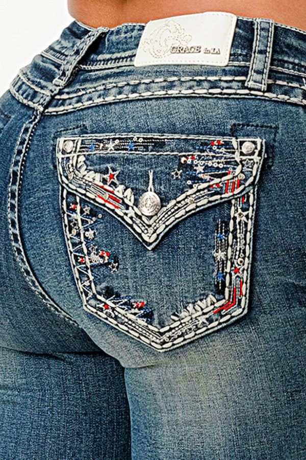 Grace in LA Border Embroidered Mid-Rise Capri