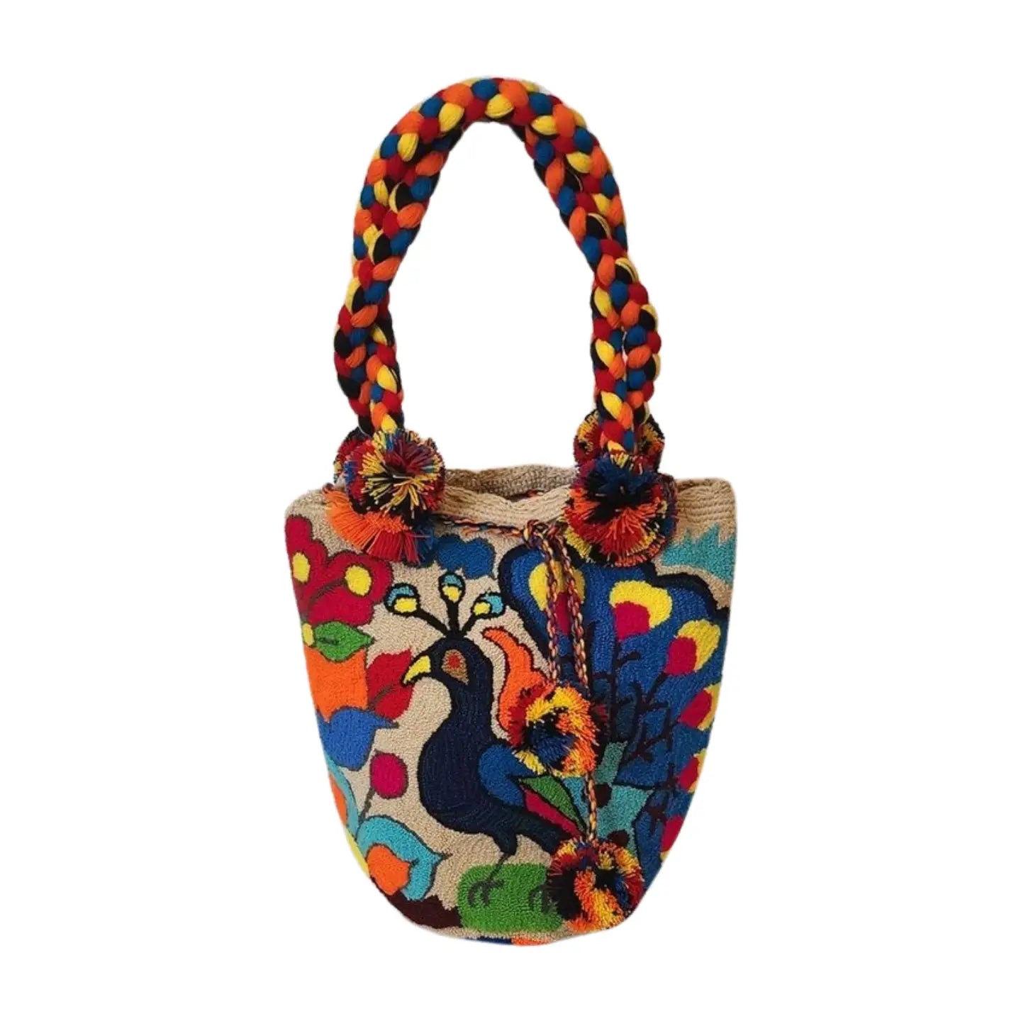 Kaliyah Large Short-Handle Handmade Punch-Needle Wayuu Bag