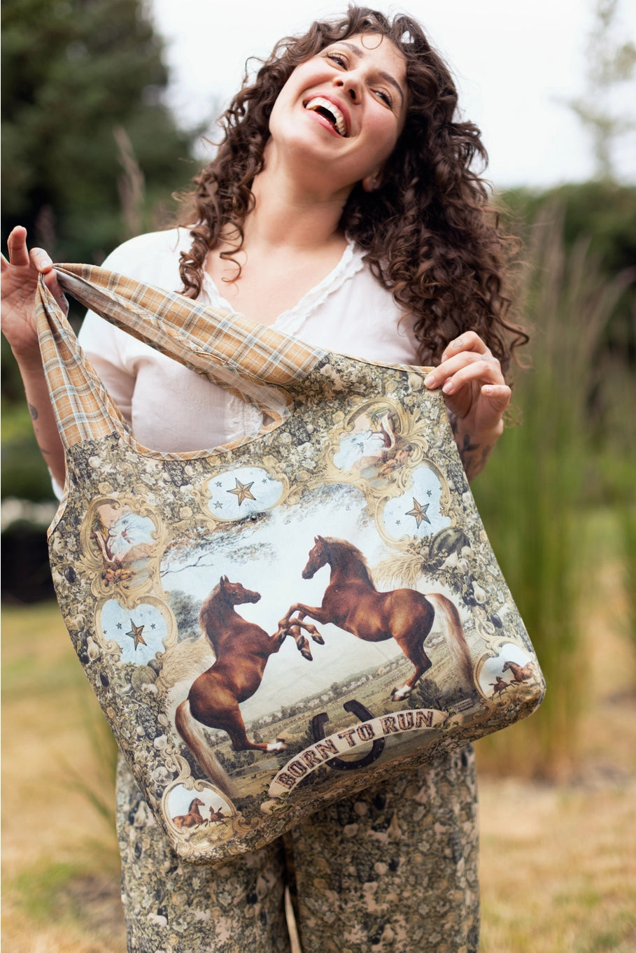 Born To Run Boho Linen Tote Bag