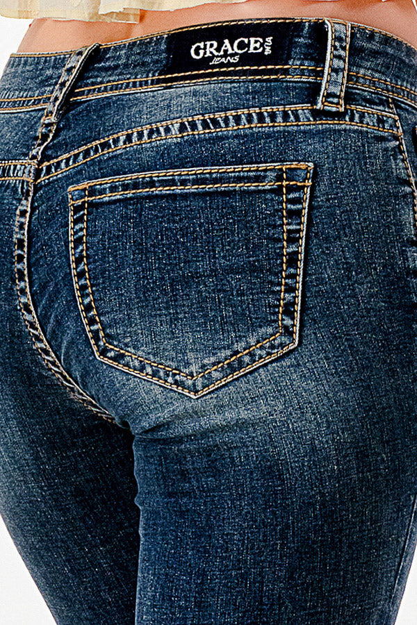 Grace in LA Flame Stitch Detail Straight Leg Jeans
