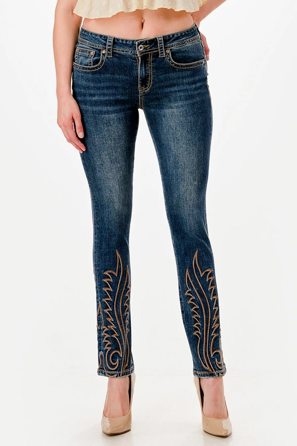 Grace in LA Flame Stitch Detail Straight Leg Jeans