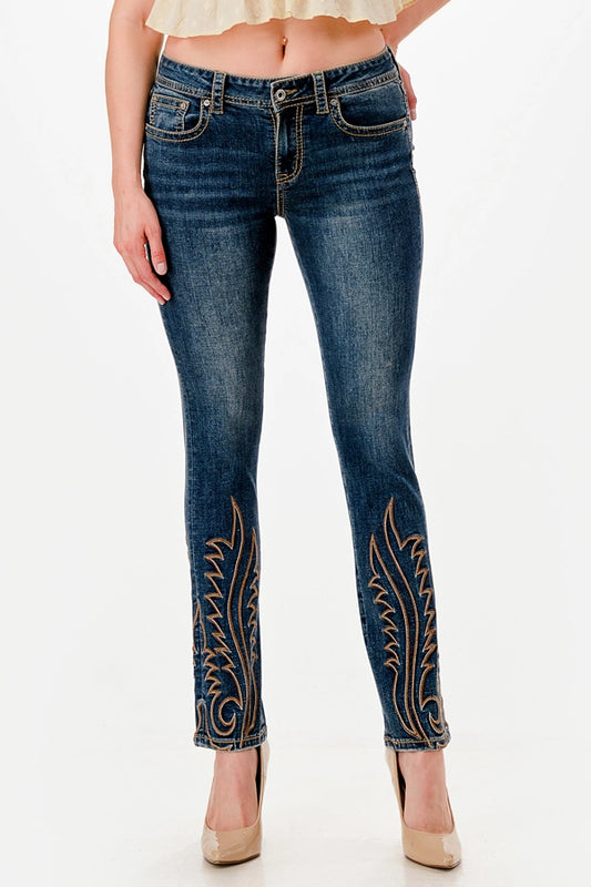Grace in LA Flame Stitch Detail Straight Leg Jeans