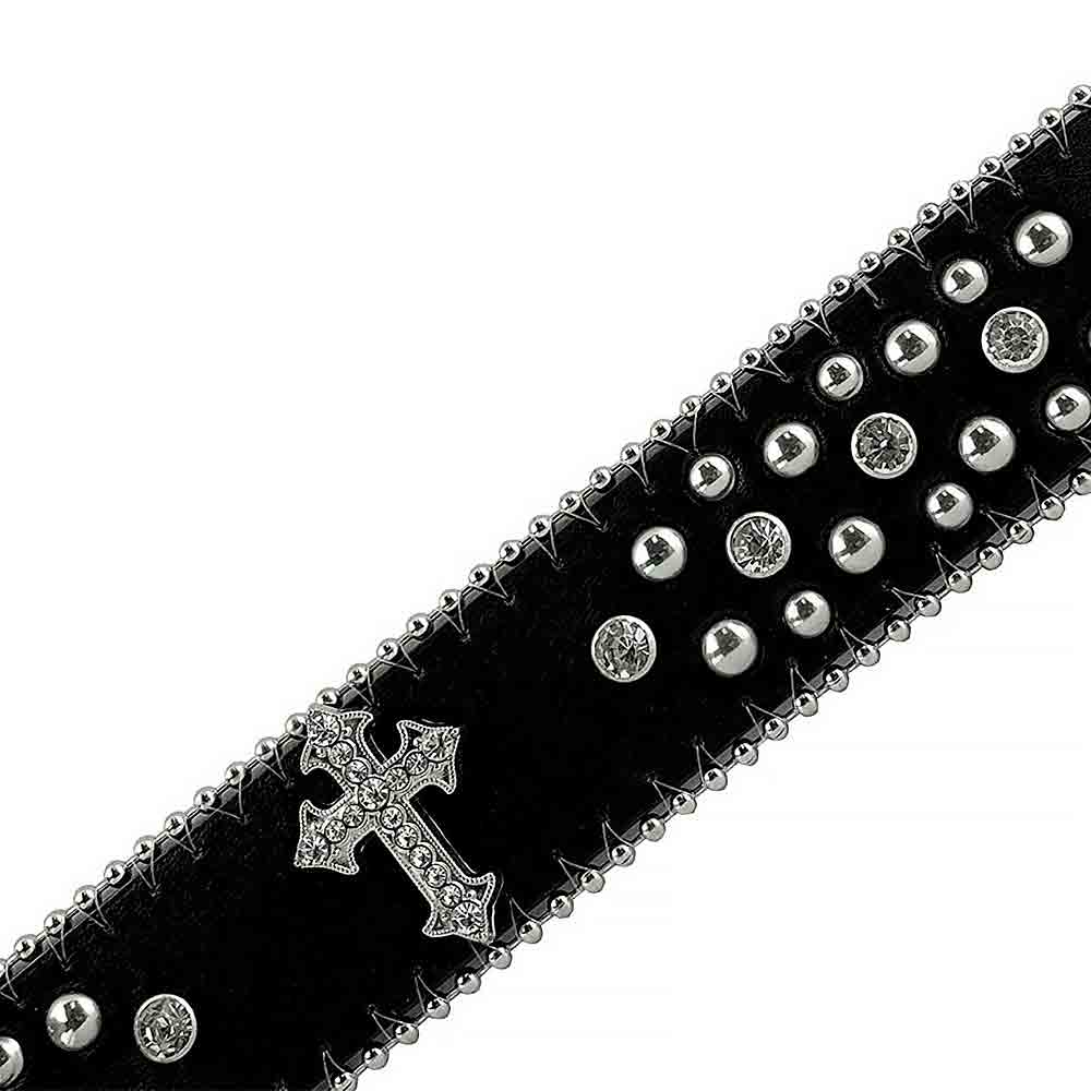 Black Cross Stones with Studs and White Stones Studded Rhinestones Belts