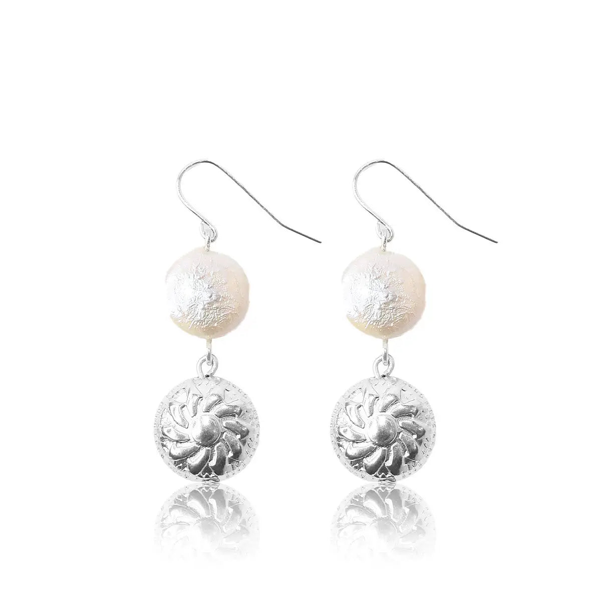 Flat Pearl & Baroque Link Dangle Earrings