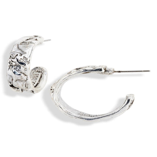 Small Crumpled Foil Hoop Earrings - Silver