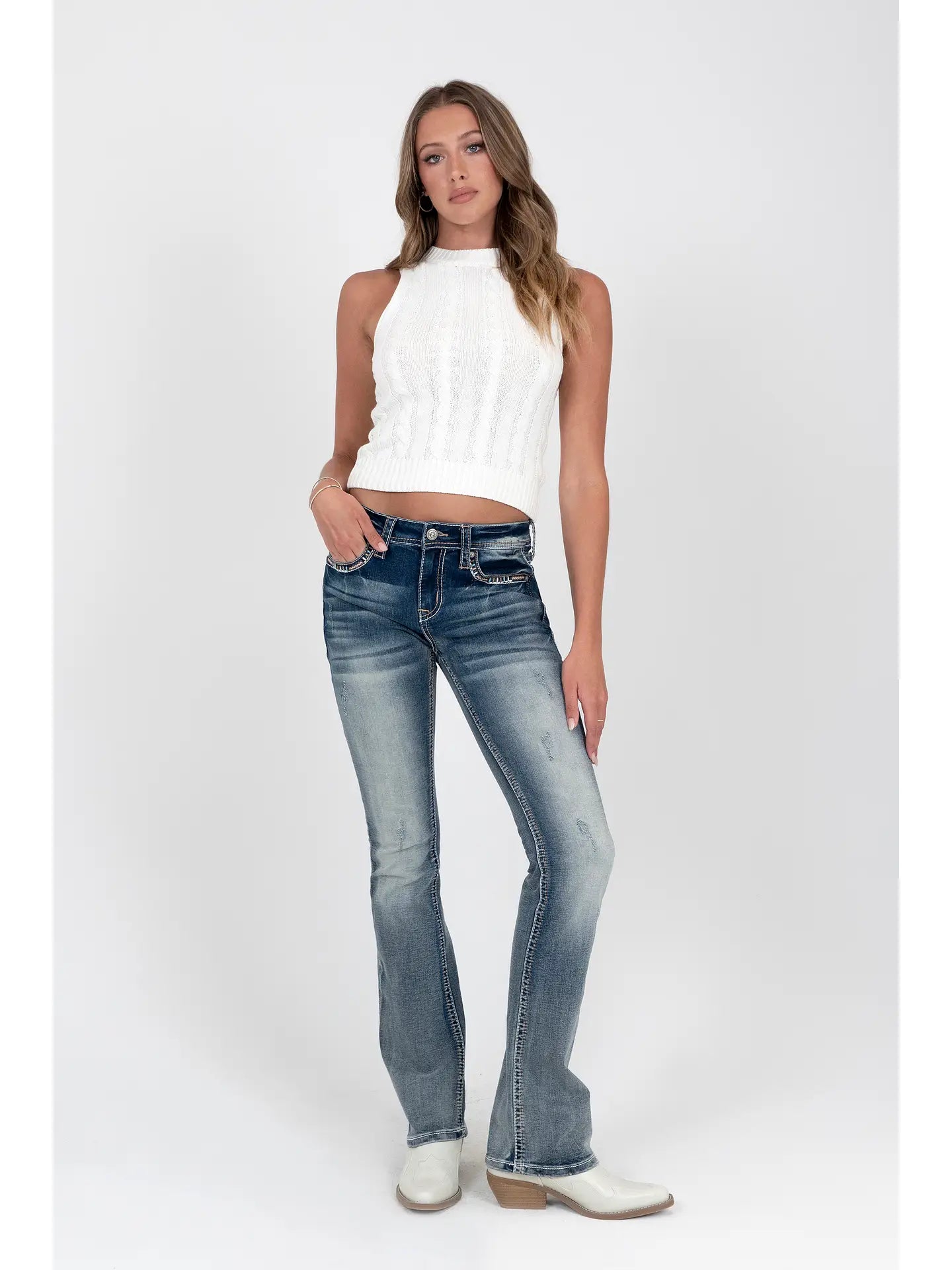 Grace In LA Dream Catcher Mid-Rise Boot Cut Jeans 32"
