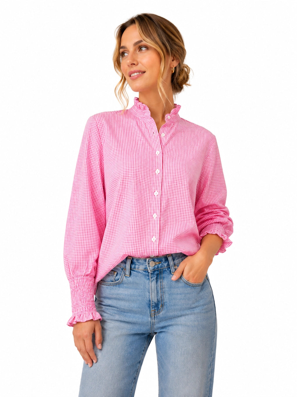 Mollie Small Check Gingham Shirt - Pink