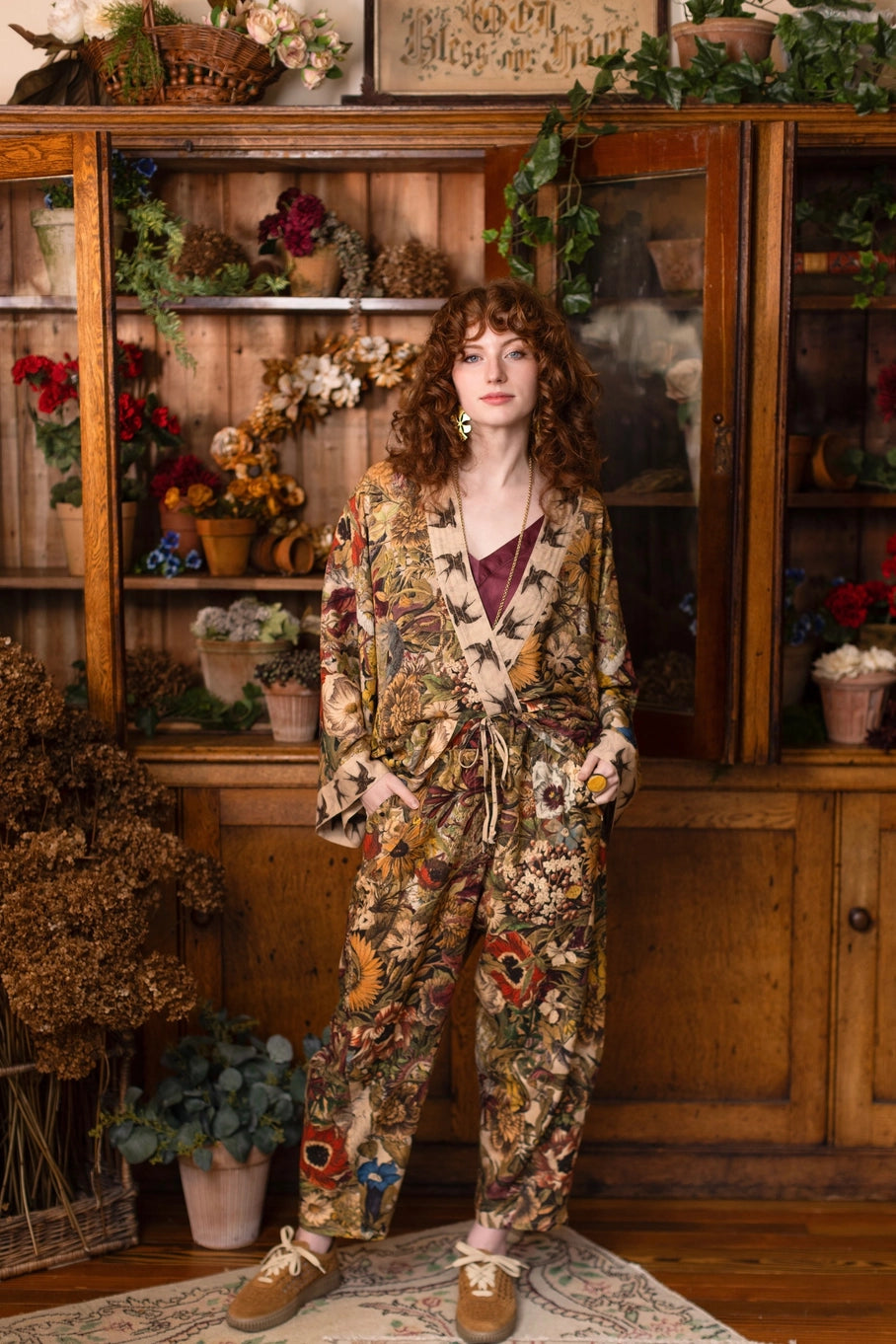 Golden Hour Linen Cropped Artist Pant w/ Floral Print