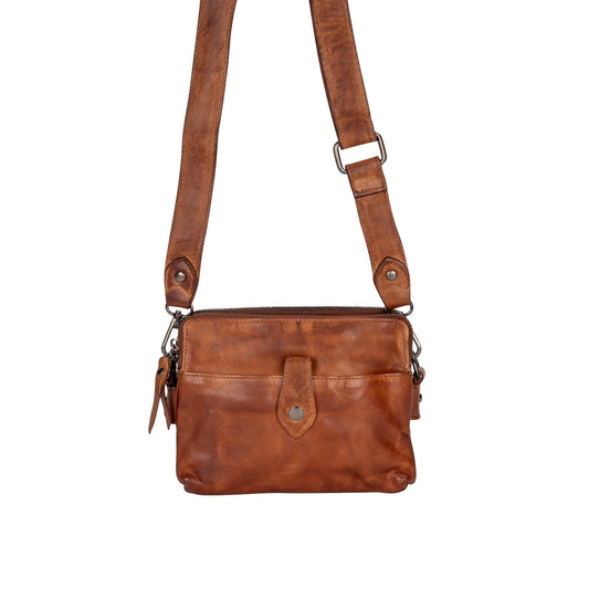 The Elena - Women's Cognac Washed Leather Crossbody Bag