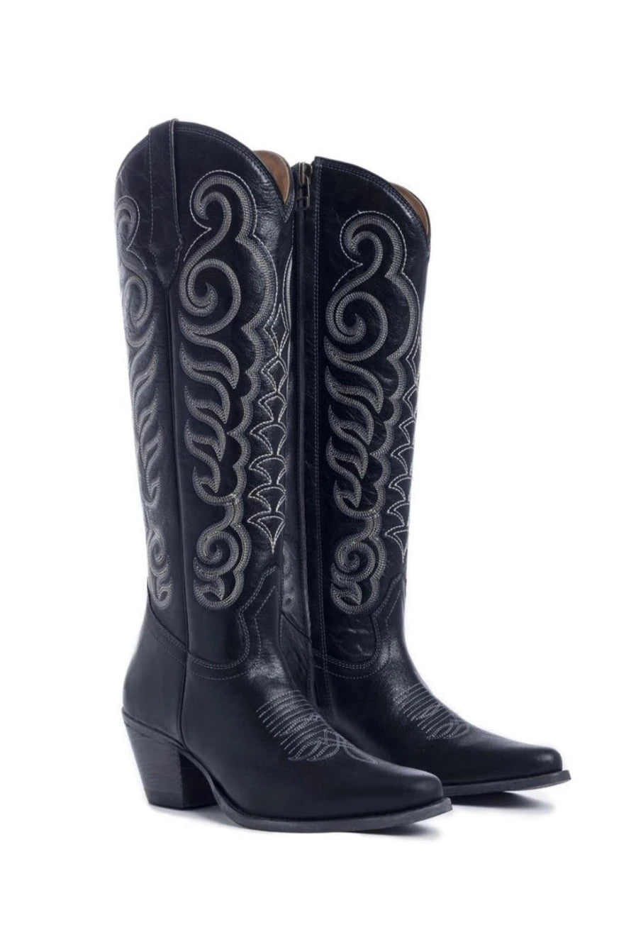 Black Leather Cowgirl Boots