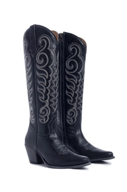 Black Leather Cowgirl Boots