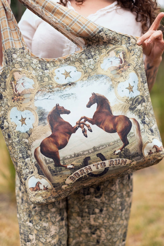 Born To Run Boho Linen Tote Bag