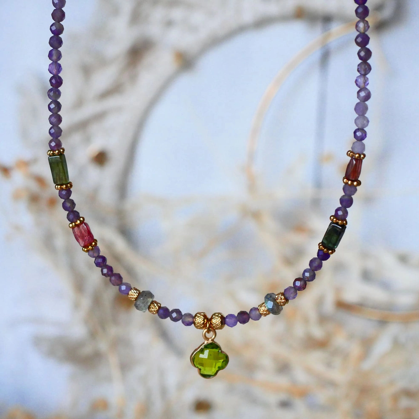 Mangala Necklace - Peridot Clover Tourmalines