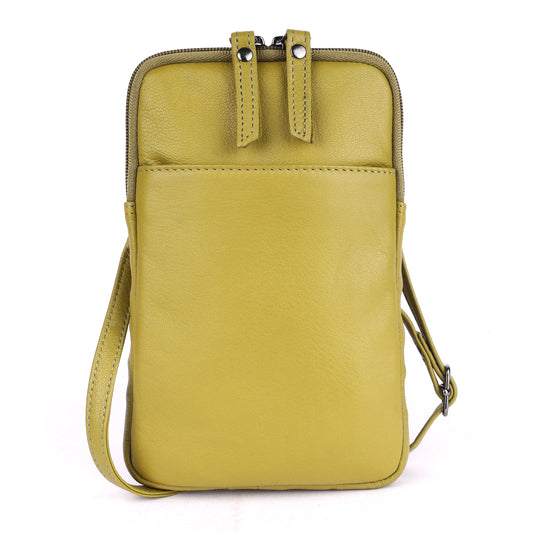 Cleo Olive Green Leather Phone Crossbody Bag