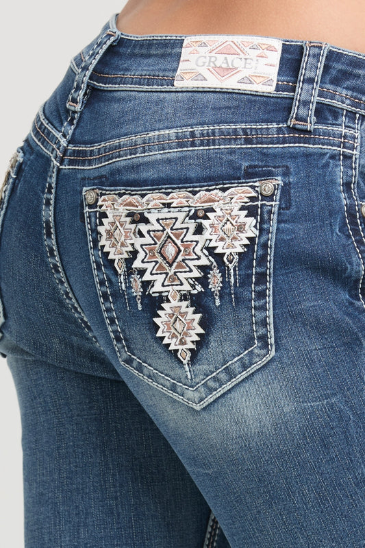 New Aztec Mid-Rise Boot Cut Jeans 30"
