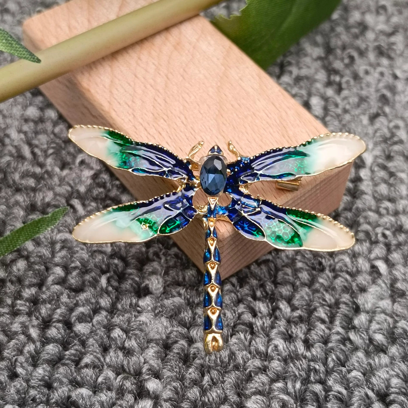 Rhinestone Enamel Dragonfly Brooch - Blue