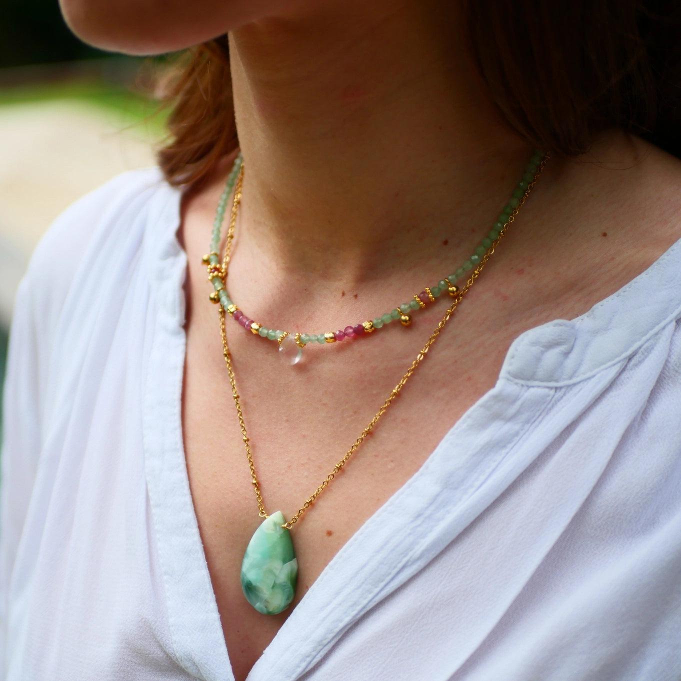 Vichar Aventurine, Pink Topaz, Pink Quarz Necklace