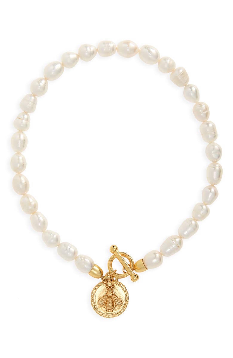 Water Pearl Necklace with Bee Charm Pendant