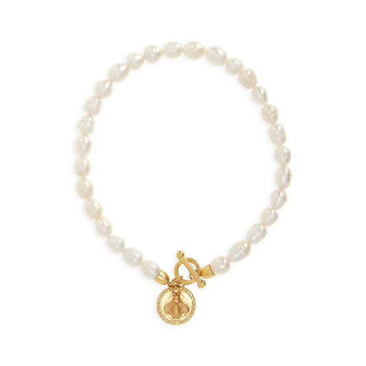 Water Pearl Necklace with Bee Charm Pendant